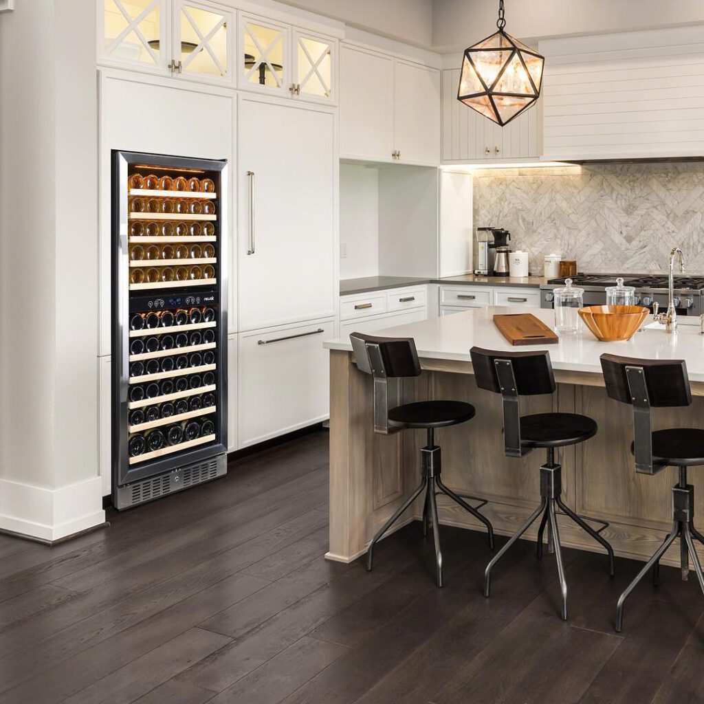 Full-Size Built-In Wine Fridge In A White Kitchen