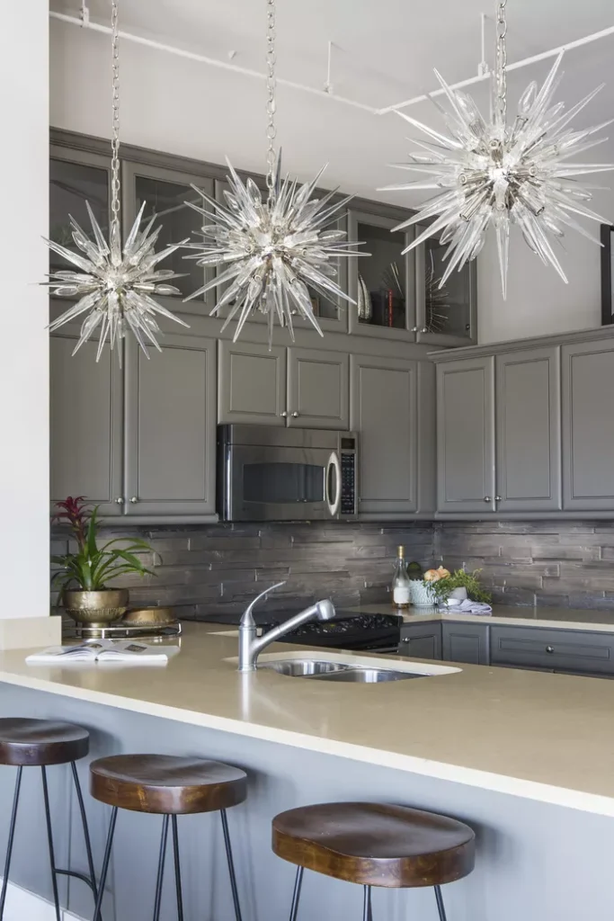 Starburst Pendant Lights In Grey Kitchen 