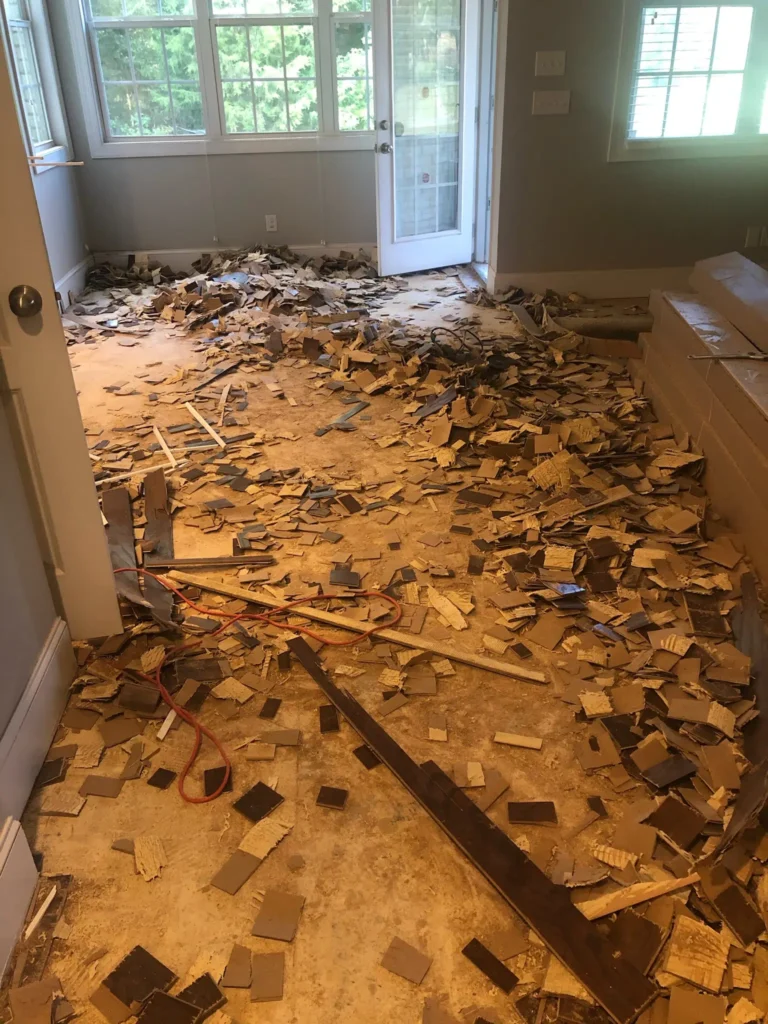 7 Lessons Learned From Installing Our New Floors 3 Dust And Debris From Removing Old Wood Floors