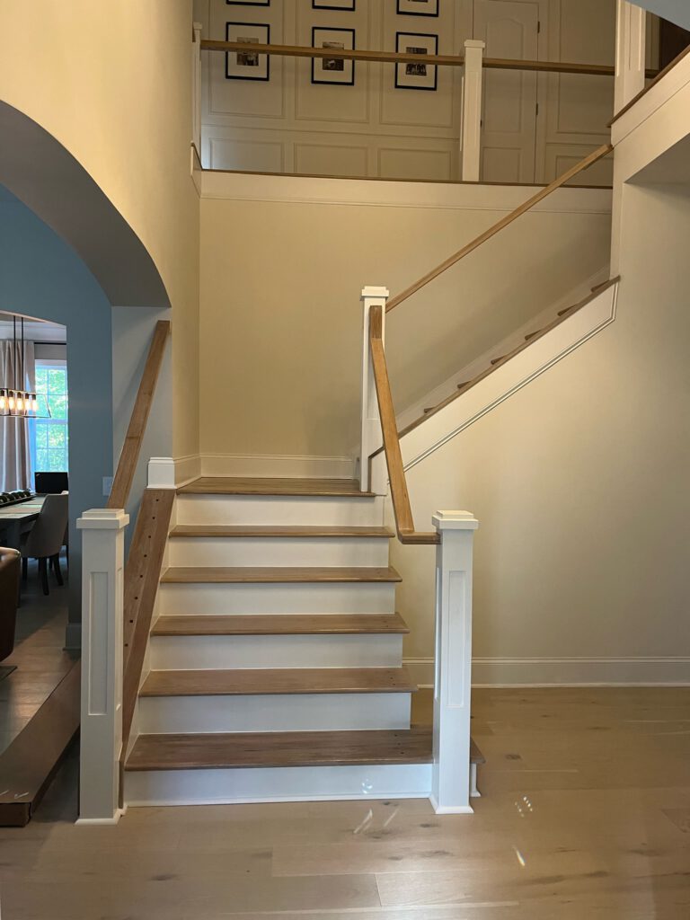 White oak stairs after stain and clear coat during renovation