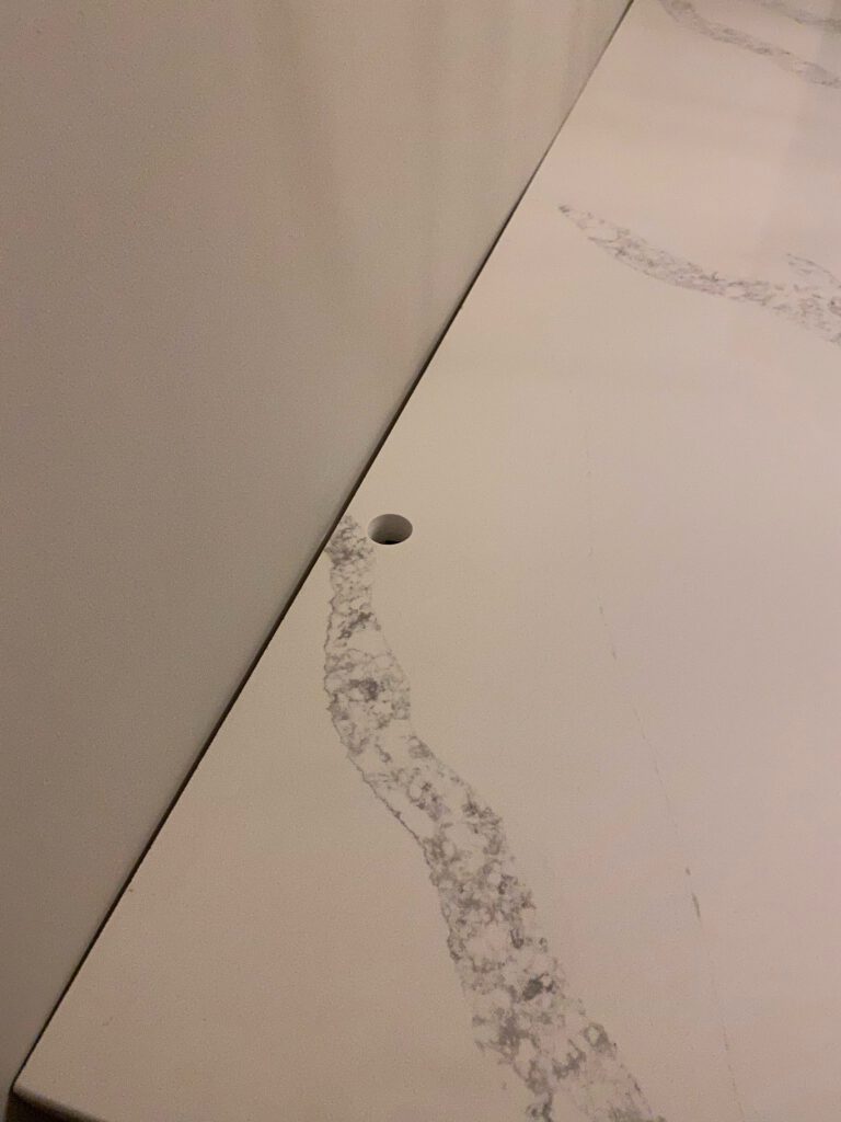 Countertop with gaps on a bowed wall