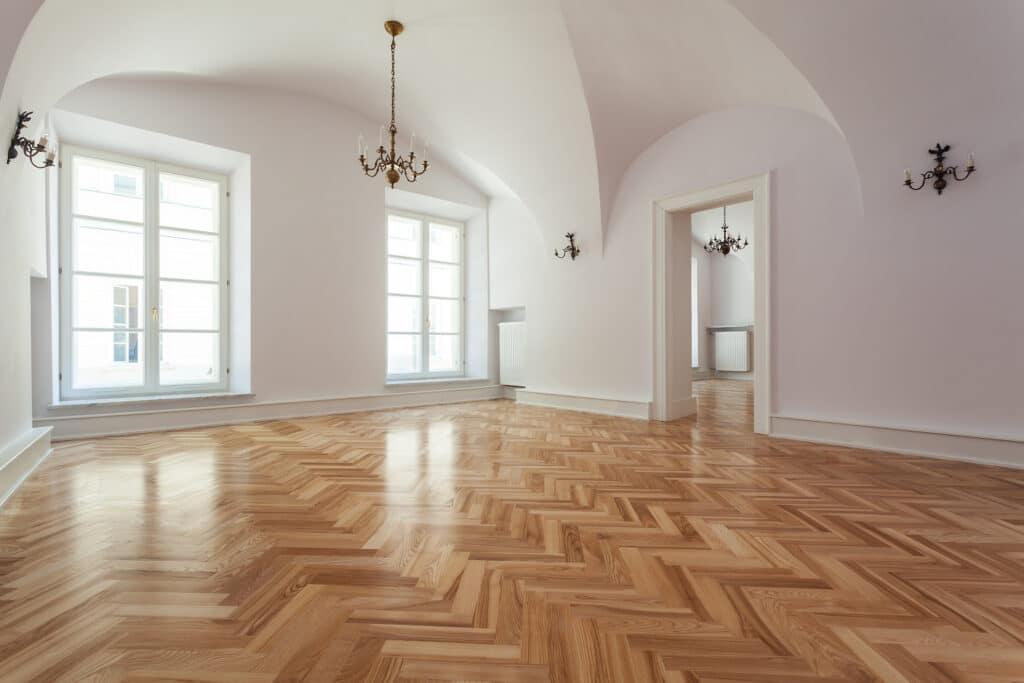 Herringbone Floors in a white room