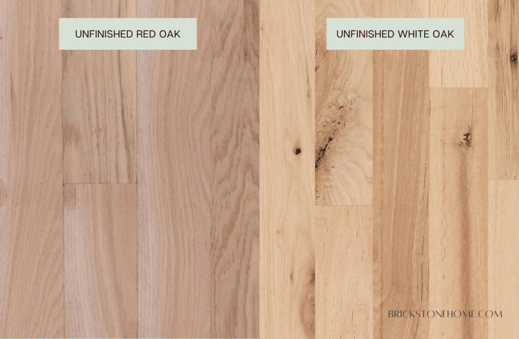 Comparison Of Unfinished White And Red Oak Floors Side-By-Side