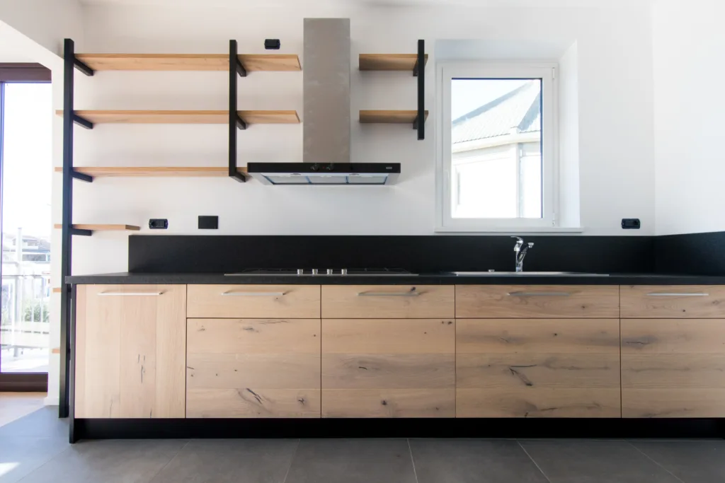 Modern White Oak Kitchen Cabinets on Grey Floors