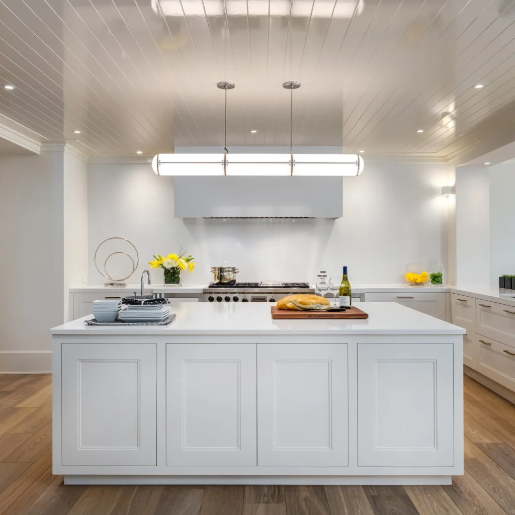 High-Gloss Shiplap Ceiling in a Kitchen