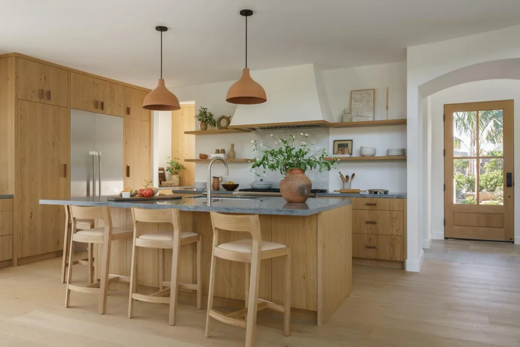 All white oak kitchen with grey countertops