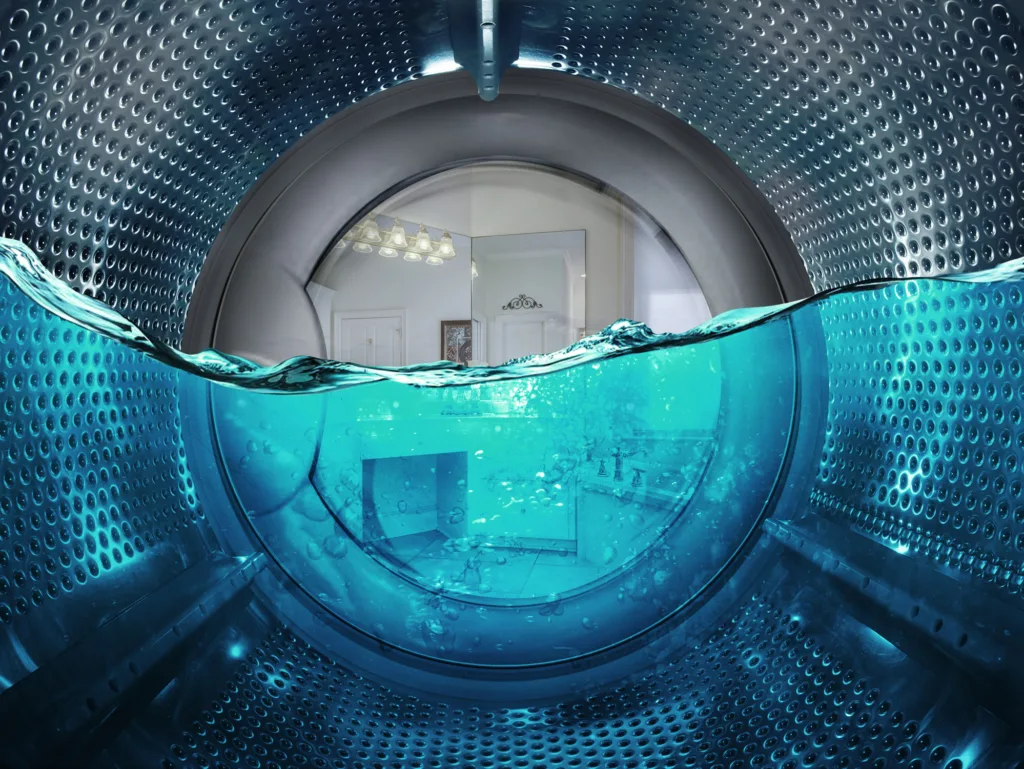 Inside drum of washing machine with water