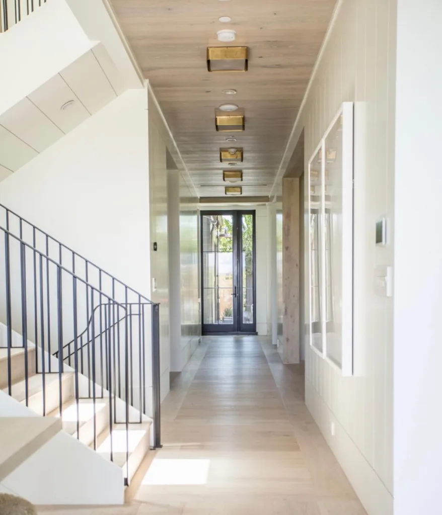 Hallway with White Oak Shiplap Ceiling