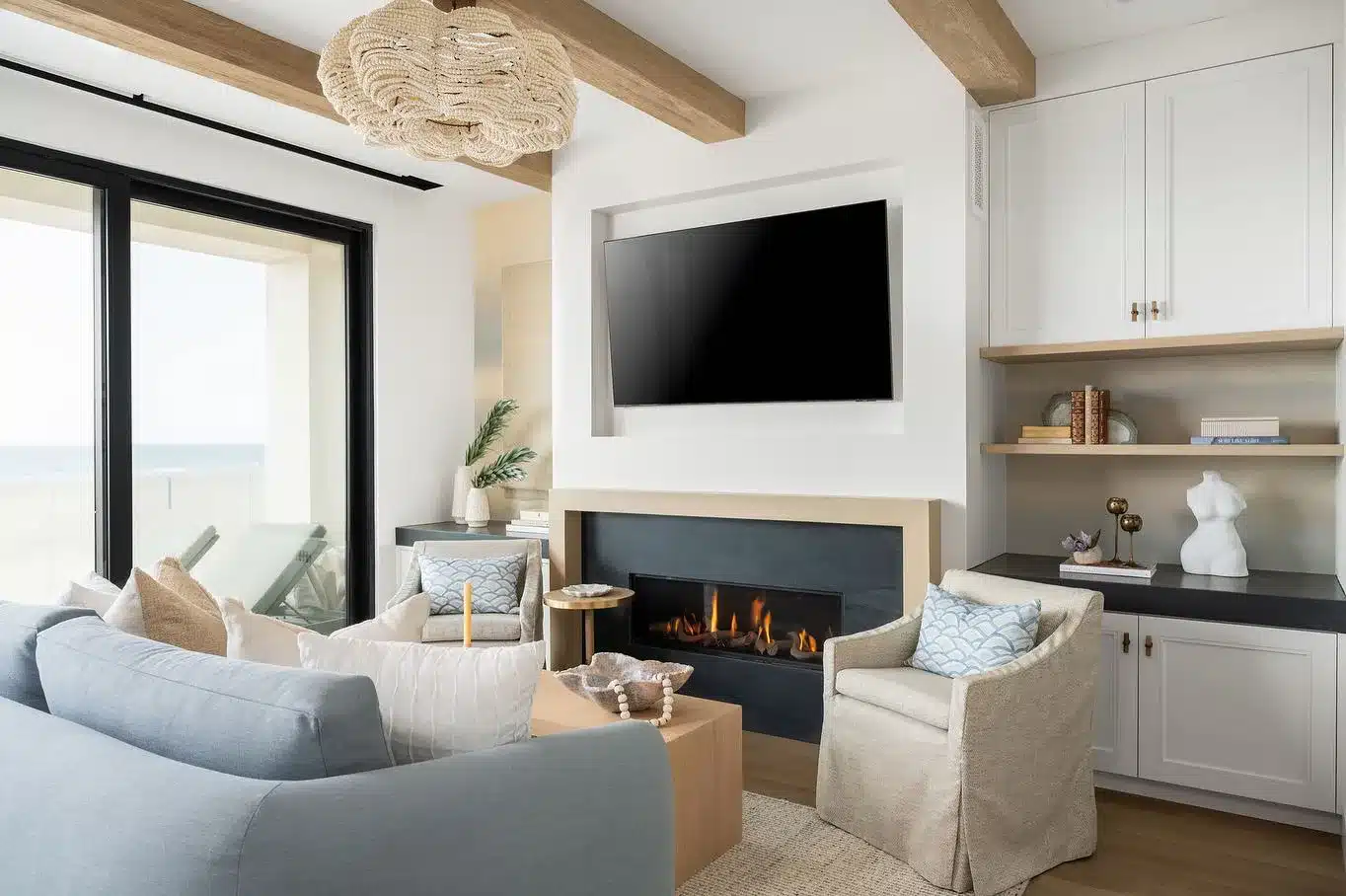 Living Room with TV and Fireplace