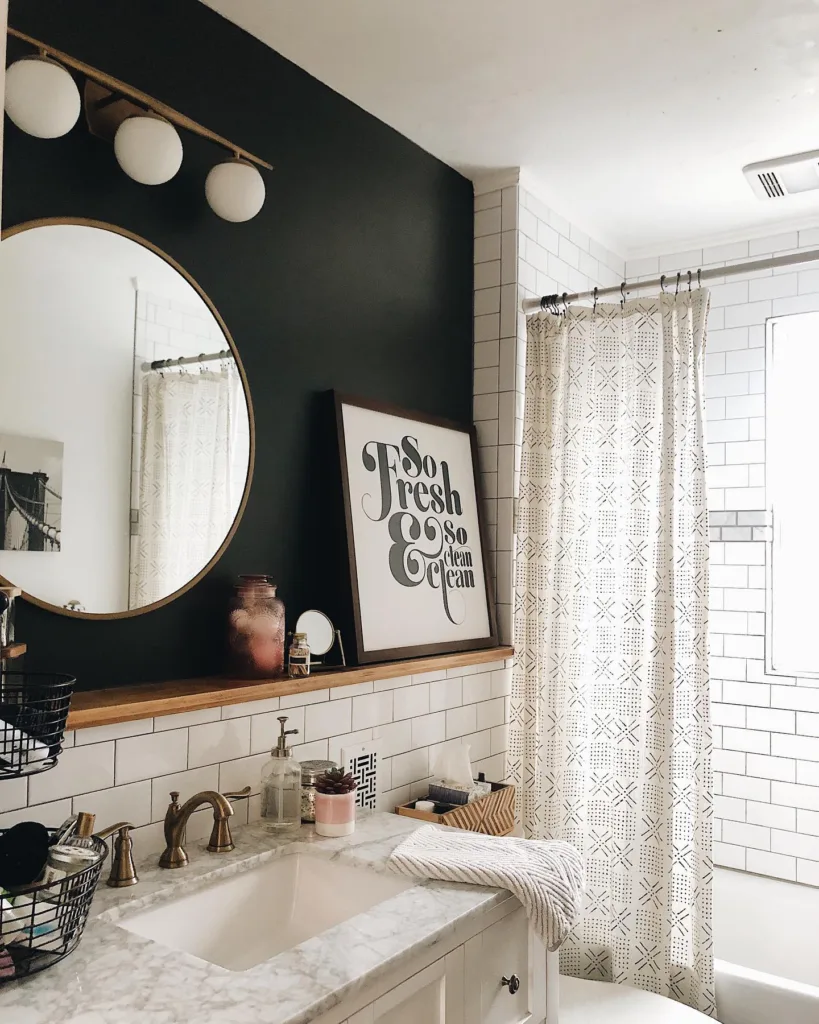 34 Black Accent Wall Ideas For Stunning Contrast 4 Black Bathroom Accent Wall With Subway Tile Backsplash
