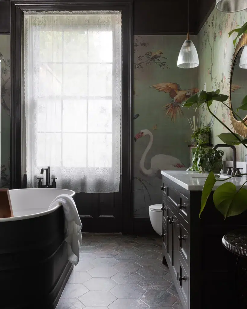 38 Bathrooms With Hexagon Tile Floors 17 Black Hexagon Dark Floors With A Bathtub