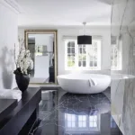 Black Marble Bathroom With White Walls