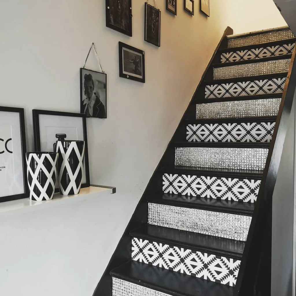 31 Black And White Stairs That Are Sure To Stun 15 Black Stairs With Risers That Feature A Black And White Pattern Alternating Between Steps