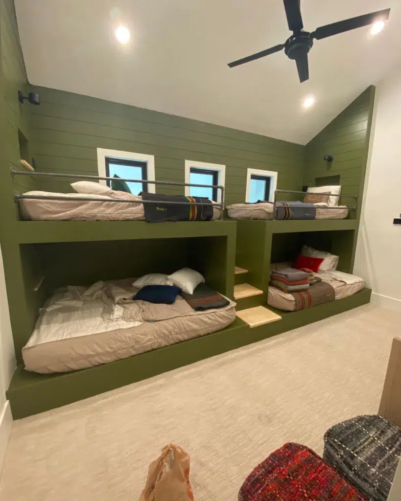 33 Built-In Bunk Beds To Upgrade Your Guest Rooms 27 Dark Green Built-In Bunk Beds With Queen Size Beds
