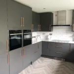 Dark Grey Kitchen Cabinets with Brass Handles