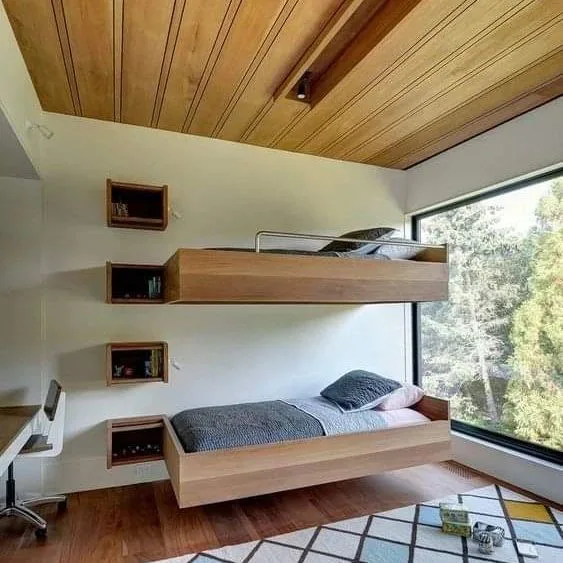 A Minimalist Bunk Bed With Floating Mattresses