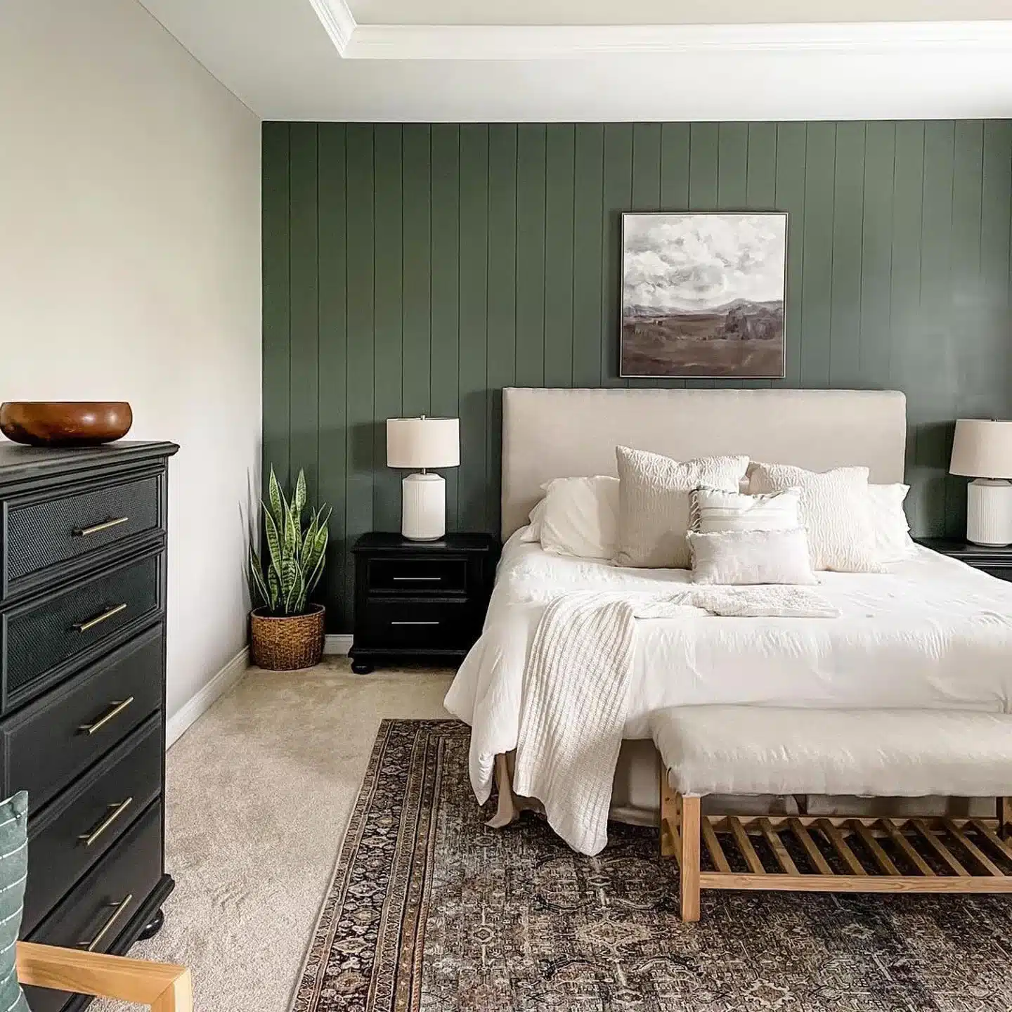 Dark Green Accent Wall in a Bedroom