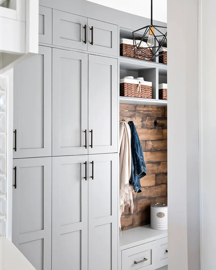 32 Floor To Ceiling Cabinets Ideas To Maximize Storage 25 This Mudroom Is All About Stylish Storage And Functionality Including The Hanging, Linen Shelve, Storage Bench, And Some Floor-To-Ceiling Storage Cabinets.