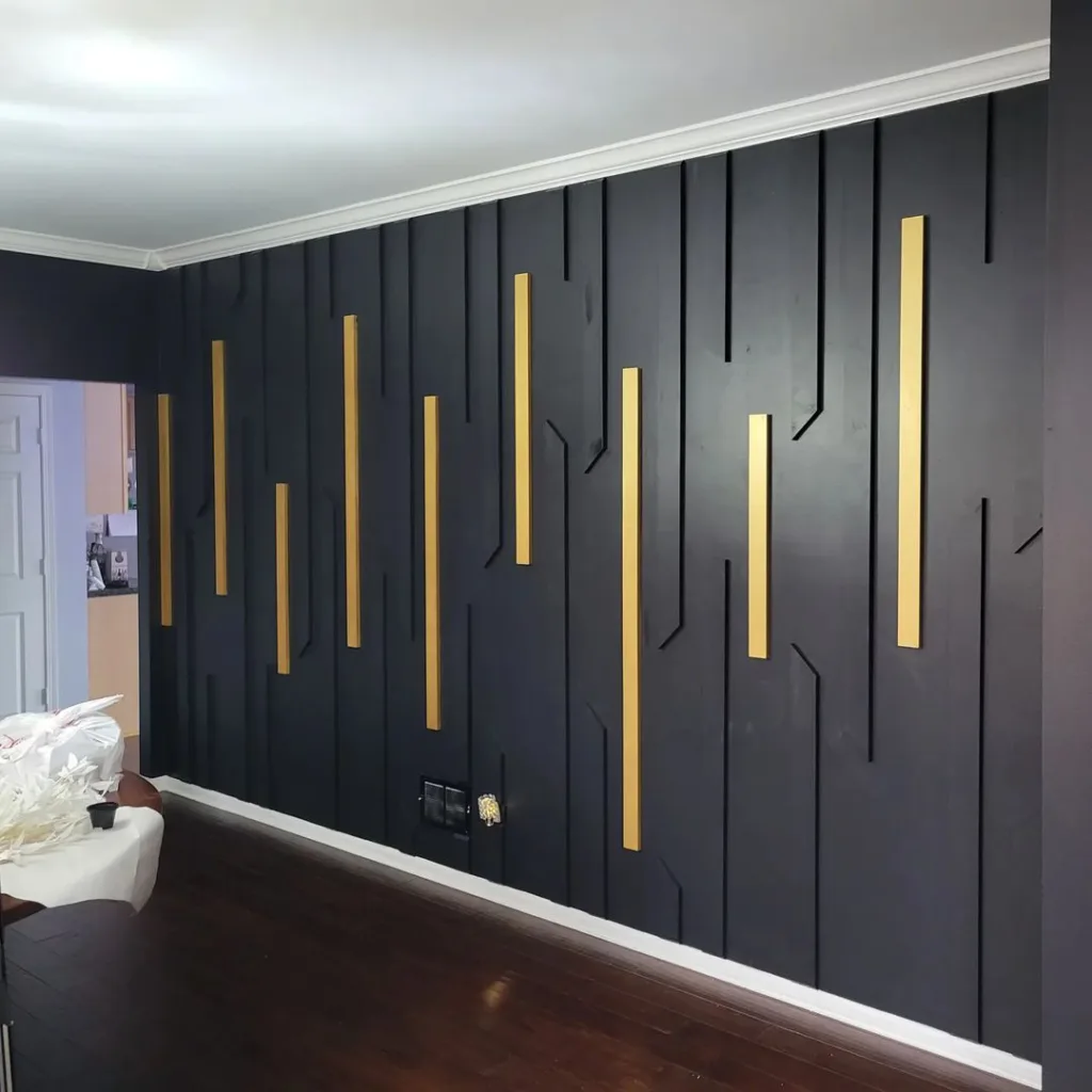 34 Black Accent Wall Ideas For Stunning Contrast 3 Black And Gold Accent Wall With Modern Trim