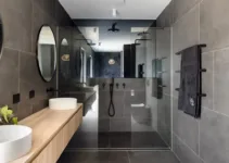 30 Stunning Dark Floor Bathroom Tile Ideas