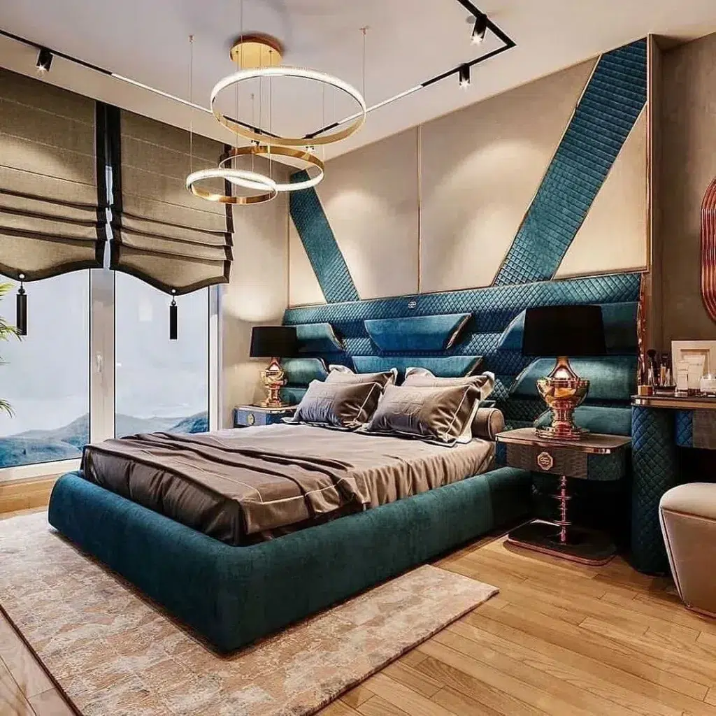 37 Rug Under Bed Ideas For A Stylish Bedroom 23 A Neutral Colored Rug Under A Blue Frame Ed With Brown Bedding