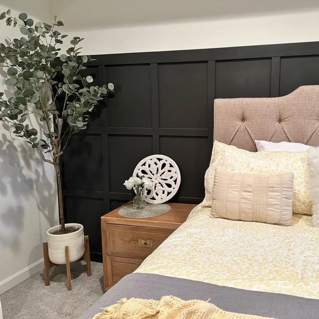 34 Black Accent Wall Ideas For Stunning Contrast 14 Modern Black Accent Wall Bedroom With Box Molding