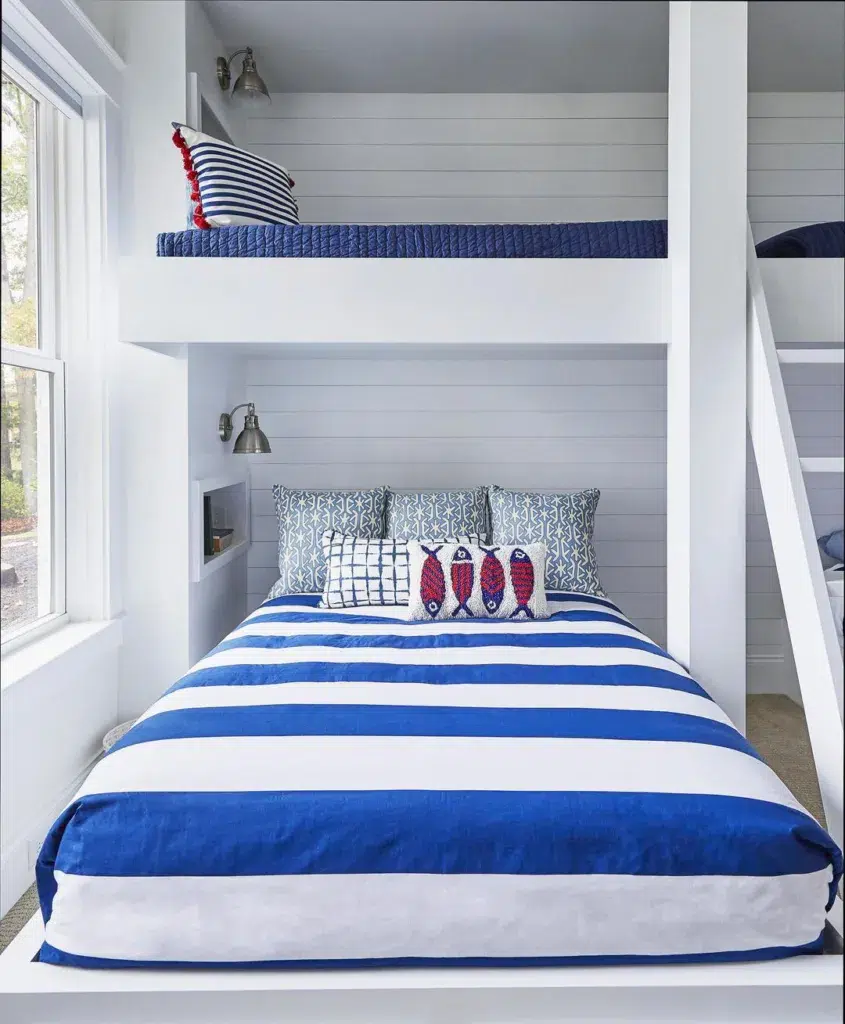 33 Built-In Bunk Beds To Upgrade Your Guest Rooms 12 A White And Blue Bunk Bed Design