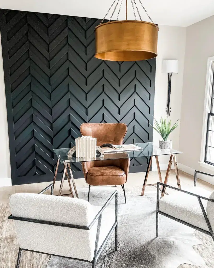 34 Black Accent Wall Ideas For Stunning Contrast 9 A Home Office With A Black Accent Wall Featuring A Unique Design