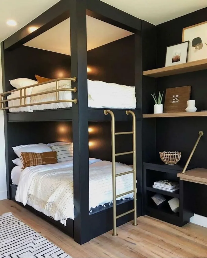33 Built-In Bunk Beds To Upgrade Your Guest Rooms 1 Wooden Bunk Bed With Ladder And Safety Rail On Top Bunk, Mattresses And Pillows Included