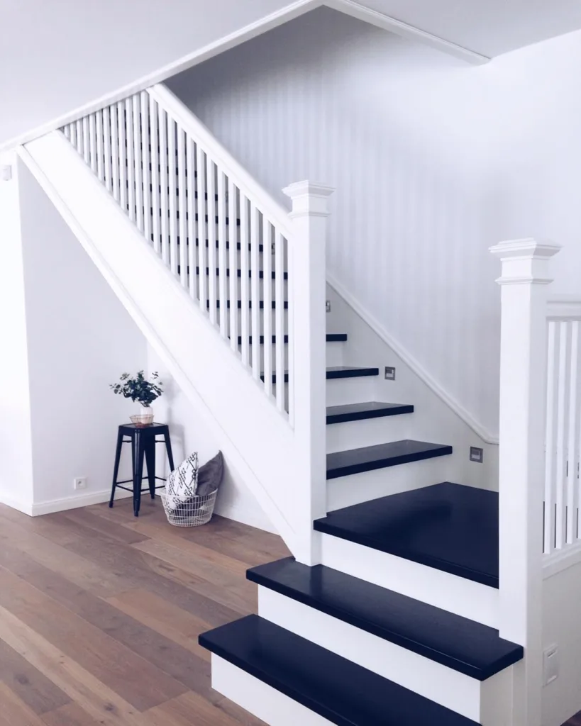 31 Black And White Stairs That Are Sure To Stun 25 Fully White Raining And White Handle With Black Step Perfect For Your Black Aand White Stairs