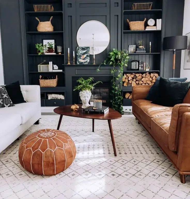 34 Black Accent Wall Ideas For Stunning Contrast 24 Black Built-Ins And A Fireplace On An Accent Wall With A Large Mirror