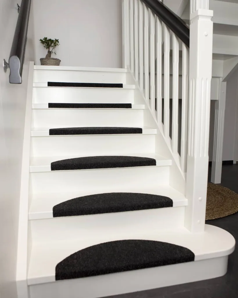 31 Black And White Stairs That Are Sure To Stun 3 White Stairs With Black Accents In A Room With Black Floors