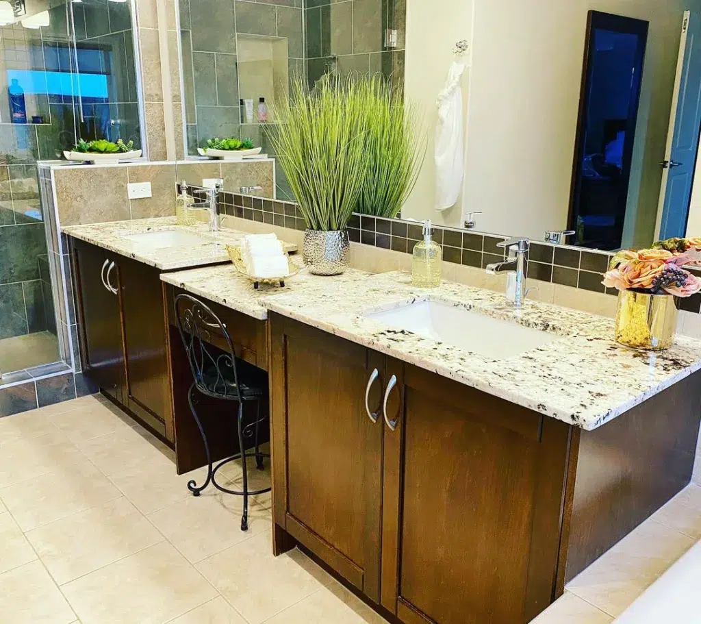 35 Bathroom Counter Decor Ideas 24 Minimalist Bathroom Counter With Sleek Marble Countertop, Neatly Organized Toiletries, And A Vase Of Fresh Flowers For A Touch Of Elegance.&Quot;