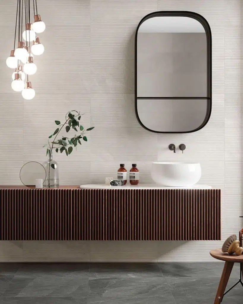 35 Bathroom Counter Decor Ideas 9 Modern Brown Vanity With Soap Bottles To Accent The Colors In This Minimalist Bathroom