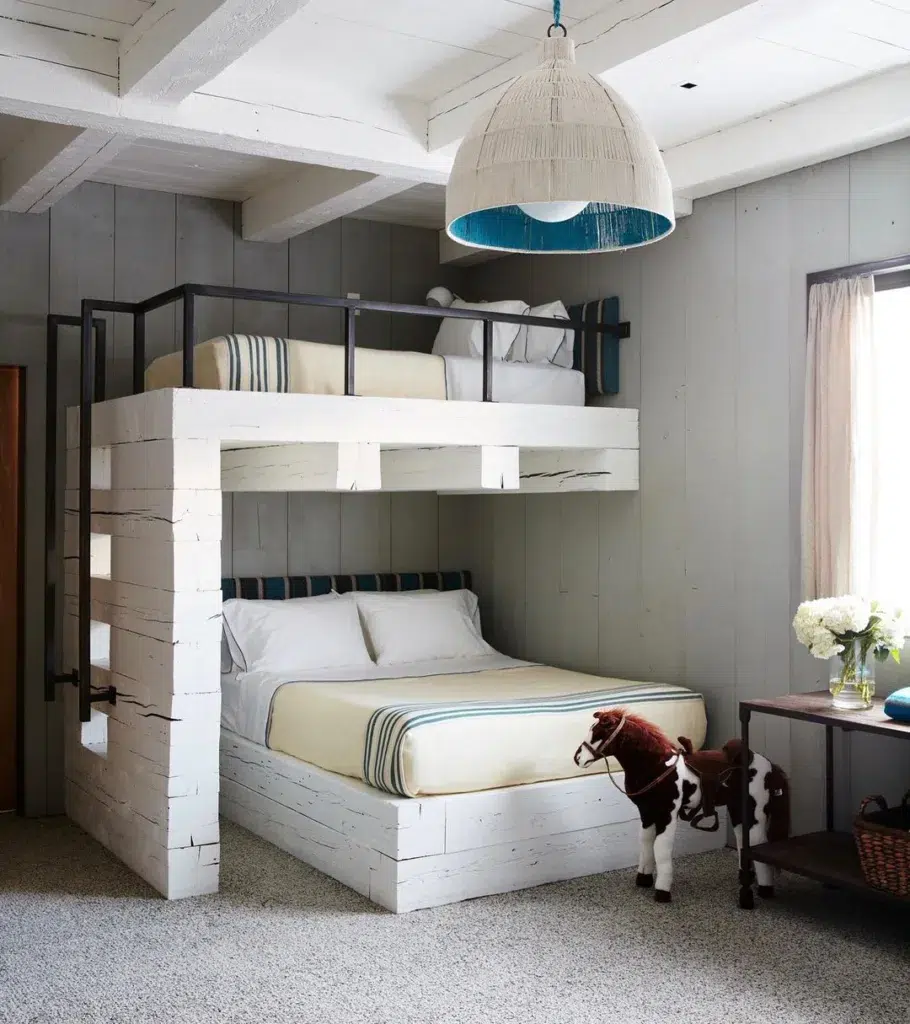 33 Built-In Bunk Beds To Upgrade Your Guest Rooms 13 A Custom Bunk Bed With Rustic White Wood Accents