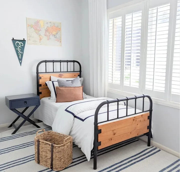 37 Rug Under Bed Ideas For A Stylish Bedroom 13 A Twin Bed With Blue And White Striped Design