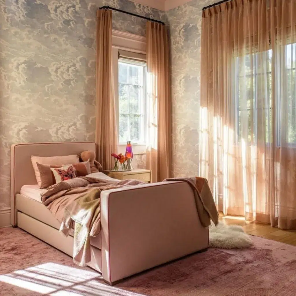 37 Rug Under Bed Ideas For A Stylish Bedroom 26 A Pink Bed With A Pink Rug Underneath In A Fairy Tale Themed Bedroom