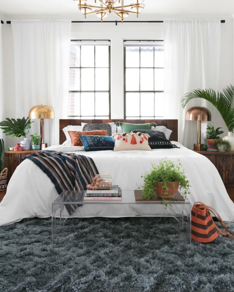 37 Rug Under Bed Ideas For A Stylish Bedroom 10 A Plush Dark Grey Carpet With A White Bed